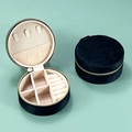 Round black velvet jewelry travel case with ring slots and necklace hooks inside - Pearlescent Black / 10x10x5cm