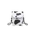 Gevoerde mini crossbody telefoontas met zwart-wit koeienpatroon en een geweven riem - Wit