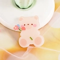 Cute pink acrylic bear brooch with colorful bouquet on white ceramic stand - 01 Bouquet Bear