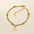 Bracelet double couche en acier inoxydable doré avec pendentif lettre R et perles - Lettre R (S-H202-R)