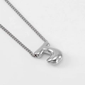 Silver puffed letter J bubble pendant necklace with elegant Cuban chain style - Steel Letter J