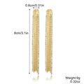 Elegant gold-tone long fringe drop earrings with sparkling rhinestones measurement view - Gold Double Row Rhinestone Tassel
