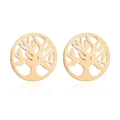 Detailed view of gold-plated stainless steel Tree of Life hollow stud earrings - 193/Tree of Life / Gold