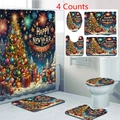 Dettaglio del set da bagno da 4 pezzi con albero di Natale e motivo di fuochi d'artificio - Celebrazione di Capodanno (24-2) / Set di 3 Tappetini da Bagno