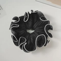Elegant black pleated lace hair scrunchie with white ruffled edges for women - Black