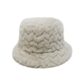 Close-up of thick beige faux mink fur bucket hat with wavy textured knit pattern - M (56-58cm) / Beige