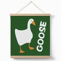 Minimalist white goose scroll wall art with green background and wood hanging frame - 20x20cm / YY-4 (GOOSE-Green Background)