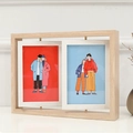 6-inch rotating double-sided wooden photo frame with natural wood grain and dual frames - Double Natural Wood
