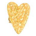 Detail of golden heart ring featuring a unique hammered lava texture and glossy finish - Stainless Steel Lava Texture Heart Ring (05 不锈钢爱心戒指A-941)