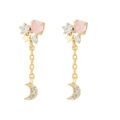 Pink resin beads with gold star and crescent moon zircon drop earrings for women - Gold Pink Moon and Star Set (EH00326)