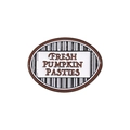Irregular oval metal enamel pin featuring brown Fresh Pumpkin Pasties design - Oval Style (QHXZ1686)