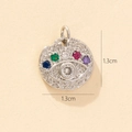 Silver Evil Eye pendant with colorful crystals and embossed texture, 1.3cm diameter - Silver Round Relief Eye Multi-colored Gem Pendant (19-2)