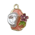 Pink enamel flower pendant with purple floral detail and large baroque pearl charm - Orange-Pink Oval Purple Flower Pearl-22086