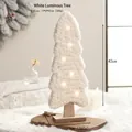 White woven wool felt Christmas tree figurine with warm LED lights and wooden base - No.17 Extra Large Tree with Light - White