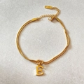 Adjustable golden stainless steel double snake chain bracelet with letter E pendant - Gold-E