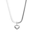 Detailed view of silver herringbone snake chain with polished heart pendant on white background - Snake Chain Silver Polished Heart Pendant Necklace (ZN0351)