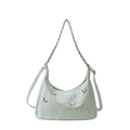 Mint green crescent tote bag with silver butterfly charms and dual metal chain strap - Green Without Pendant