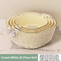 8-piece cream white double-layer drain basket set with clear textured finish - Cream White Ripple - 8-Piece Set