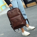 Dark brown faux leather backpack for men featuring a front zipper pocket and stylish finish - Style 9806 / Brown