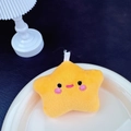 Yellow plush star keychain with cute embroidered smiley face and hanging ribbon strap - Orange Star (No Clasp)