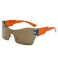 Frameless Y2K wrap around sunglasses with orange frame and brown lens for cycling - Tea Frame Gold Lens