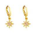 Elegant gold octagonal star earrings with pink zircon stone on a white background - Champagne