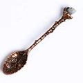 Vintage bronze coffee spoon with tree branch handle and raw natural purple crystal stone - Raw Stone Style / Labradorite