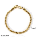 Golden 4mm stainless steel rope chain bracelet with 200mm length and lobster clasp - 4mm Gold 20cm