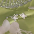 Silver-plated four-leaf clover stud earrings with a delicate brushed metal finish - Brushed Clover Style (A259)