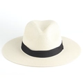 Men's breathable straw hat in beige with a black ribbon band for sun protection - M / Cream
