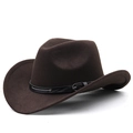 Cappello da cowboy classico in lana marrone scuro con cinturino in pelle e borchie - M (56-58cm) Regolabile / caffè