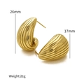 18K gold teardrop earrings featuring a ribbed texture design, size 26mm by 17mm - Ribbed Teardrop Style (SE24011603GS)