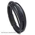 Pulsera multicapa de hombre en cuero trenzado negro y azul con cierre magnético de 20,5cm - 20.5CM/Cierre Magnético / Negro y Azul