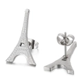 Paire de boucles d'oreilles Tour Eiffel en acier inoxydable argenté poli - Tour Eiffel argentée (KE29501-D)