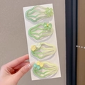 Set of 4 green translucent star and flower hair clips with glitter for girls - 3# Lime Green Set of 4 - Length 7cm