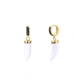Golden hoop earrings with black micro-pave stones and white chili horn pendants - 24K / Gold-White Chili (JQH0067-GG-2)