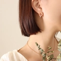 Roman numeral double ring earrings in rose gold finish with sparkling zircon accents - F297-Rose Gold Earrings