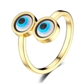 Golden Evil Eye open ring with blue and white eye textures on a clean white background - Adjustable Open / Gold
