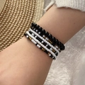 Bohemian multilayer seed bead bracelet set featuring black, white and gold tones - Black White Gold Style(1#)