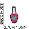 Detail view of a pink bottle embroidery patch with dimensions 5.3cm x 2.7cm - No.17-Heart Bottle