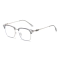 Translucent grey browline sunglasses with silver cross detail and metal temples - Silver Frame Transparent Grey Rim Anti Blue Light