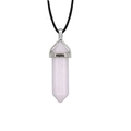 Light purple hexagonal quartz point pendant necklace with black cord and silver clasp - Rose Quartz + Leather Cord
