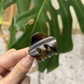 Detail of a dark amber tortoiseshell hair claw clip held against a green leaf background - Matte Tortoise