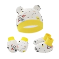Set neonato bianco e giallo con cappello, muffole e scarpine con motivi a tema spaziale - Set da 3 Pezzi Razzo dell'Universo