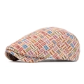 Vintage flat cap featuring colorful jacquard woven texture with multi-color knit patterns - Back Buckle Style / Pink