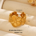 Golden five-petal flower stainless steel ring with 1.7cm inner diameter and matte finish - Matte Five-Petal Flower Style (1428) / Gold
