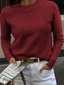 Women's casual knit sweater in deep red with long sleeves and crew neck design - S / Burgundy