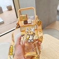 Orange square children water bottle with astronaut bear print and adjustable strap - 520ml / 2057 Yellow Bear