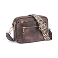 Vintage dark brown crossbody bag with colorful floral embroidery and gold hardware - Double Zipper Coffee