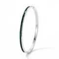 Silver stainless steel bangle with square-cut emerald green zircon stones and side clasp - Silver Green Zirconia Style (SAP948)